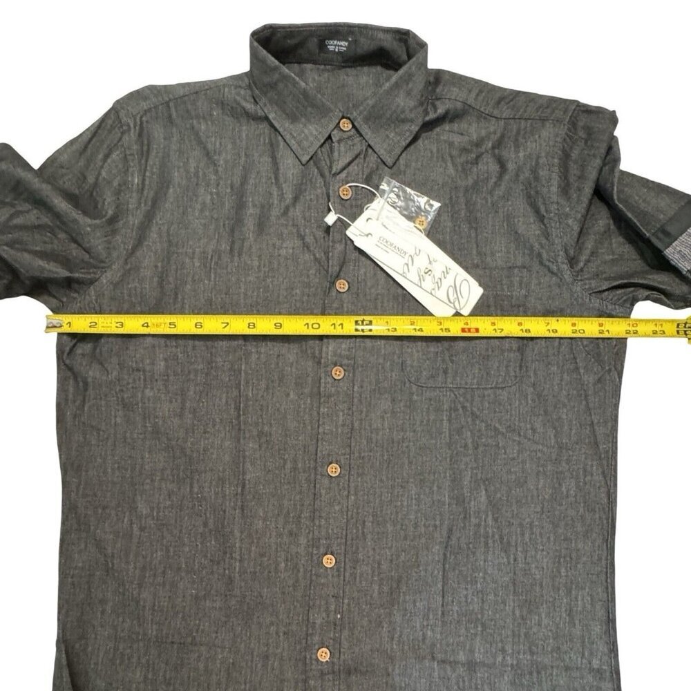 COOFANDY Men's Black Chambray Button Up Shirt Small Deco Arm Trim Casual NEW - Picture 15 of 16